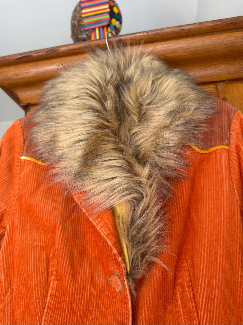 Arizona Designer-Rodeo Orange Corduroy Coat w/ Faux Fur Detachable Collar - Picture 7 of 13